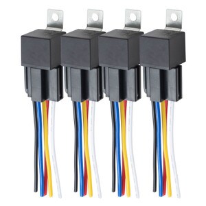 12V Waterproof Relays 40A 4-Pack 5-Pin with Wiring Harness and Metal Mounting Bracket
